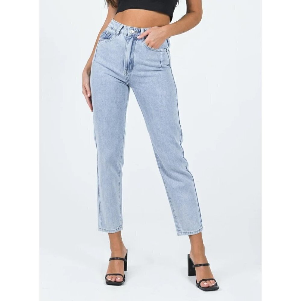 Princess Polly Light Wash High Rise Straight Leg Mom Jeans 4